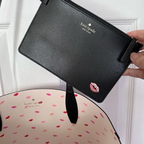 Kate Spade pink and black Minnie Mirror Tote with Red and Purple Accents - Picture 7 of 9